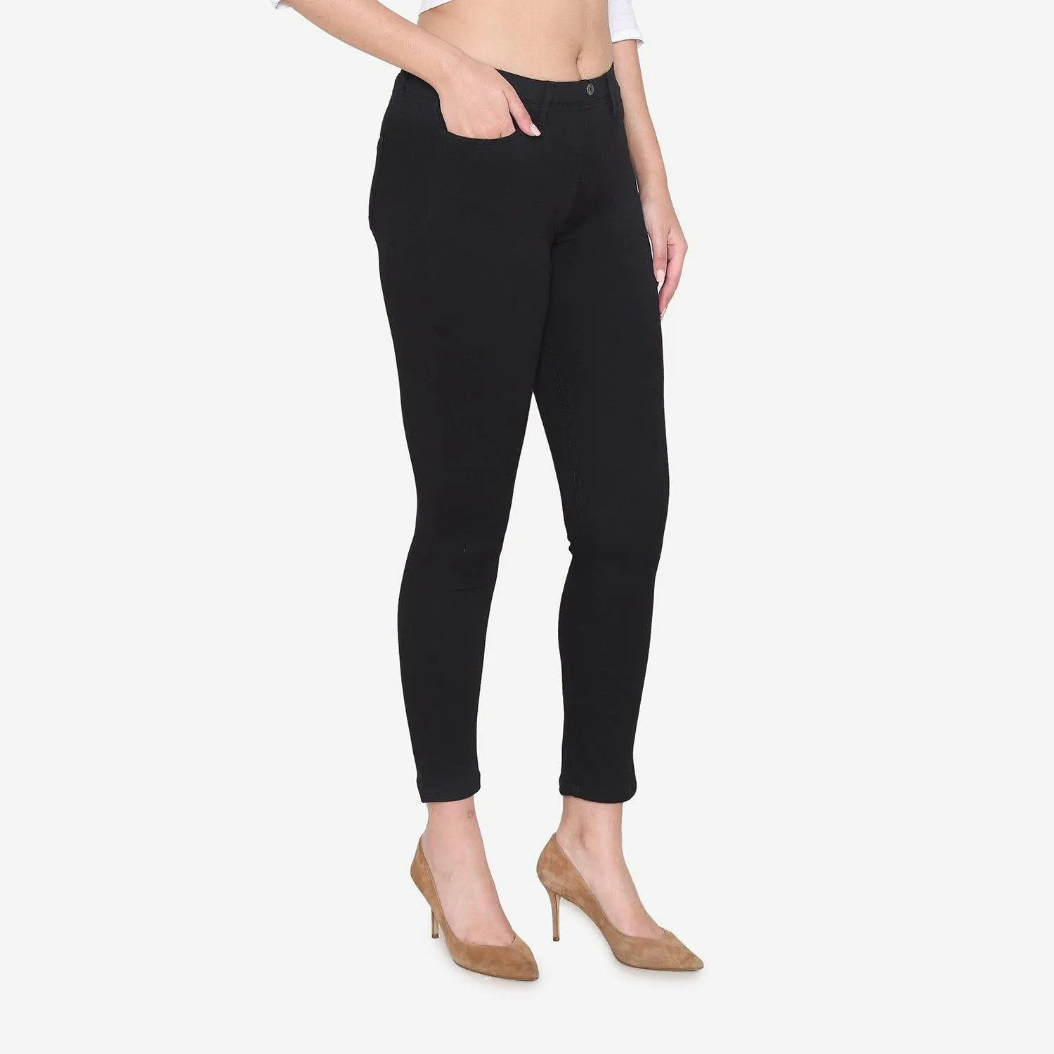 Women's Cotton Stretchable Jeggings - Black