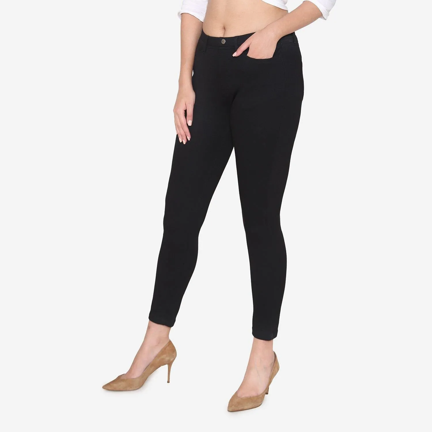 Women's Cotton Stretchable Jeggings - Black