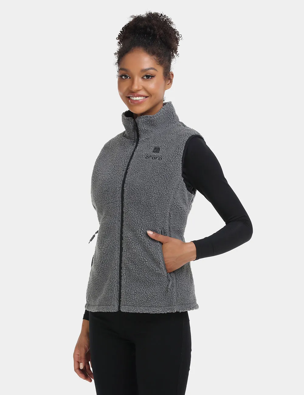 Women's Heated Recycled Fleece Vest - White/Gray